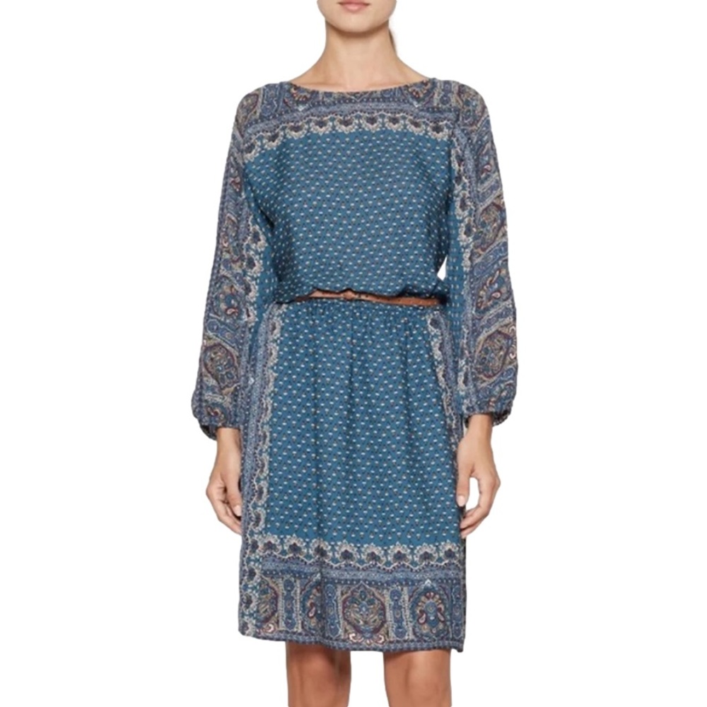 Joie Silk Emory Dress Bohemian Paisley Size Small Turquoise Blue Cream